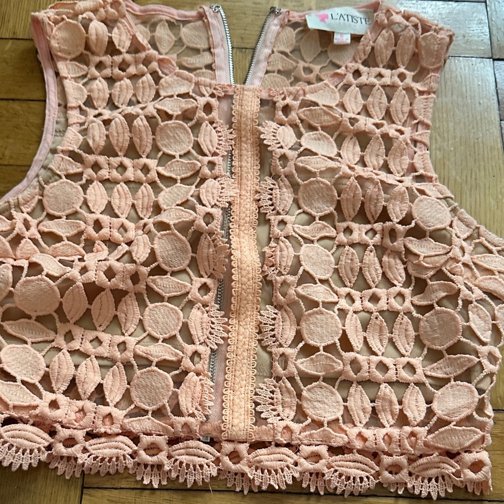 L'ATISTE Blush Peach Crochet Lace Crop Top